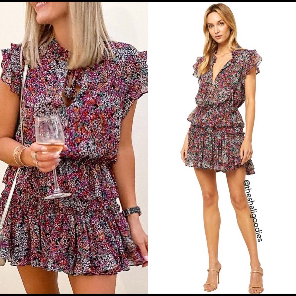 MISA Lilian Dress Pink Floral Ruffle Mini
